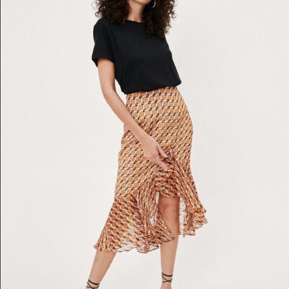 Nasty Gal Retro Print Plisse Ruffle Midi Skirt
